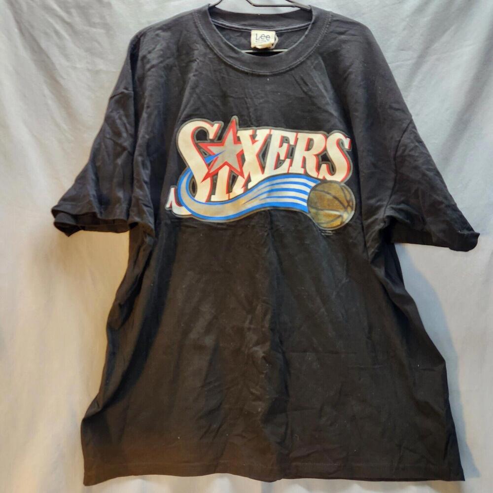 Vintage Lee Sports Philadelphia‎ 76ers Short Sleeve Tshirt Size 2XL Black